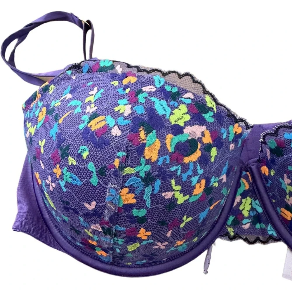 Savage X Fenty Steamy Floral Padded Balconette Bra 36DD Purple Royale Lace NWT